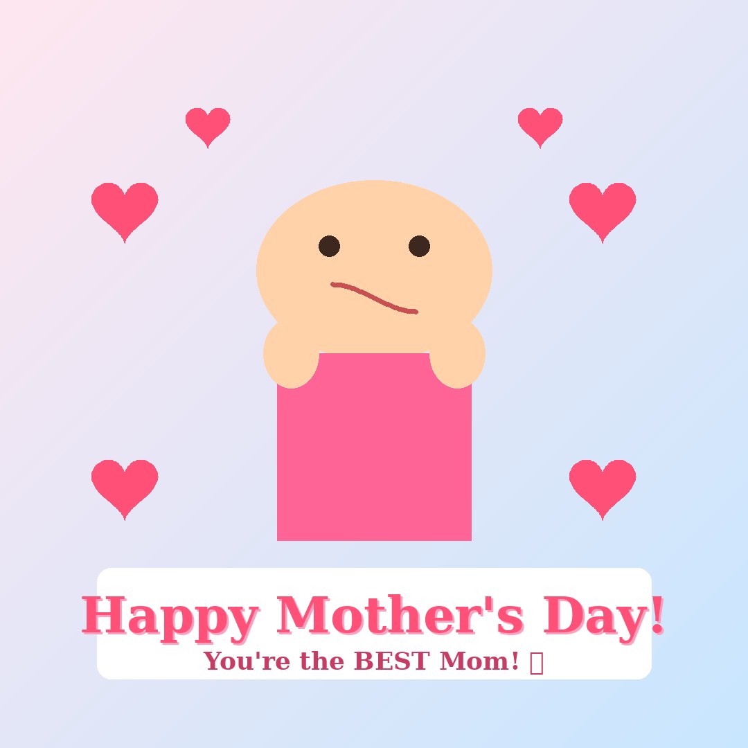 Cute cartoon Happy Mothers Day image showing a mom and child with hearts