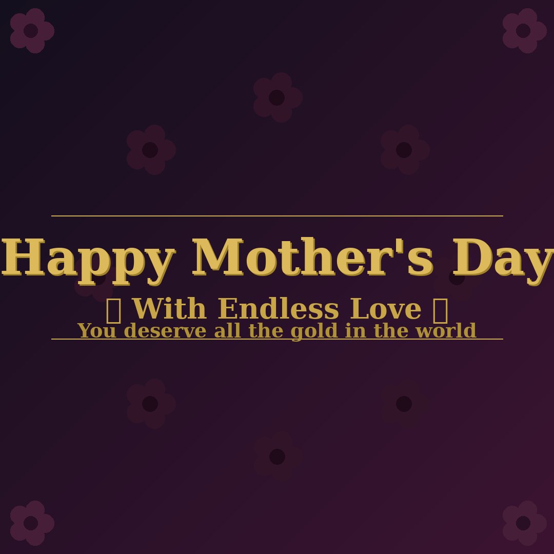 Elegant Happy Mothers Day image with gold lettering on a deep floral background