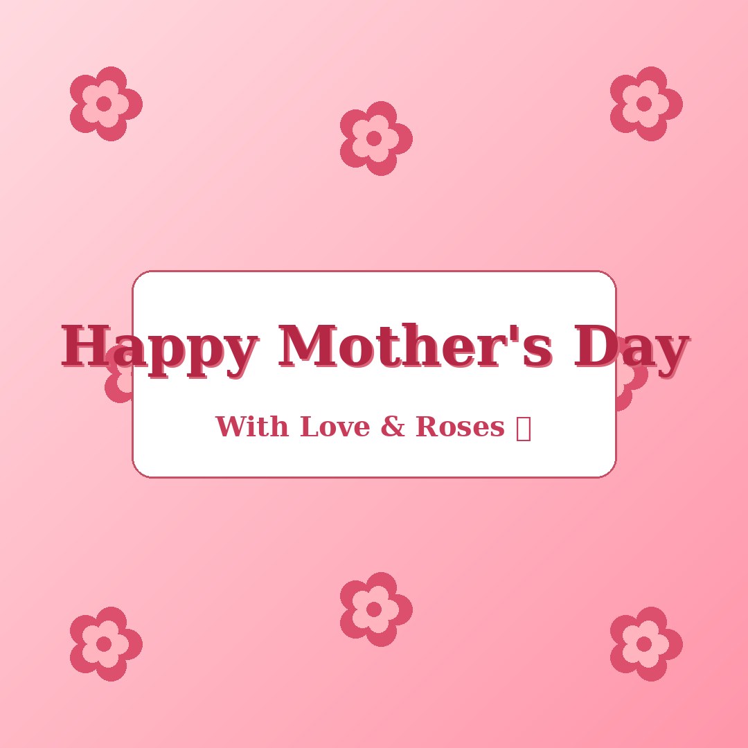 Happy Mothers Day floral image with pink roses and the text Happy Mothers Day