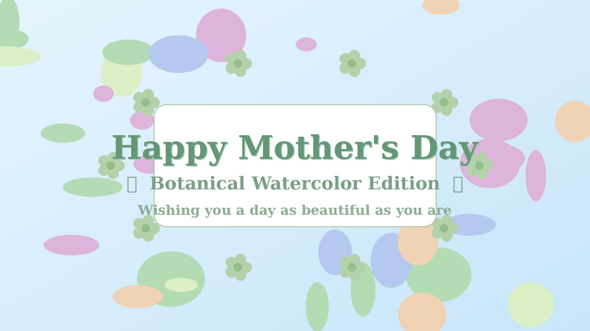 Happy Mothers Day desktop wallpaper with a bright watercolor botanical illustration and serif typography